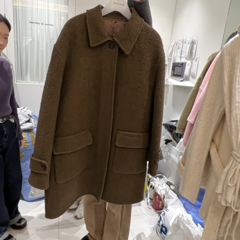 MONDAY TO SUNDAY東大門㊣直郵女裝新款時尚中長款大衣手工編織可拆卸粗花呢MONDAY TO SUNDAY中長款大衣圖色3