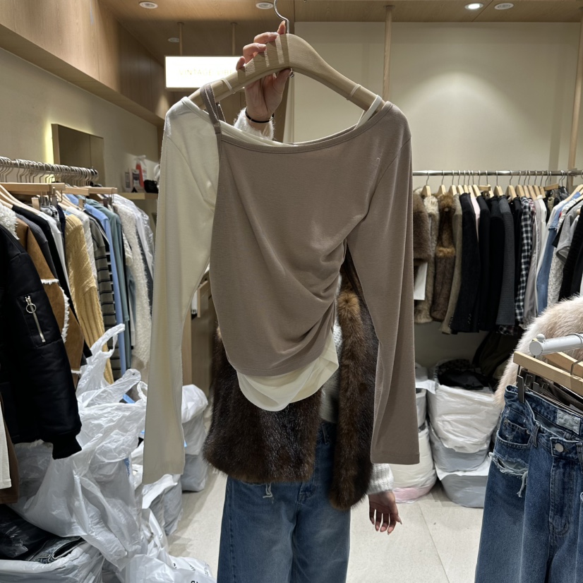 VINTAGE VIBE東大門㊣直郵女士新款人氣推薦長袖T恤假兩件VINTAGE VIBE長袖T恤