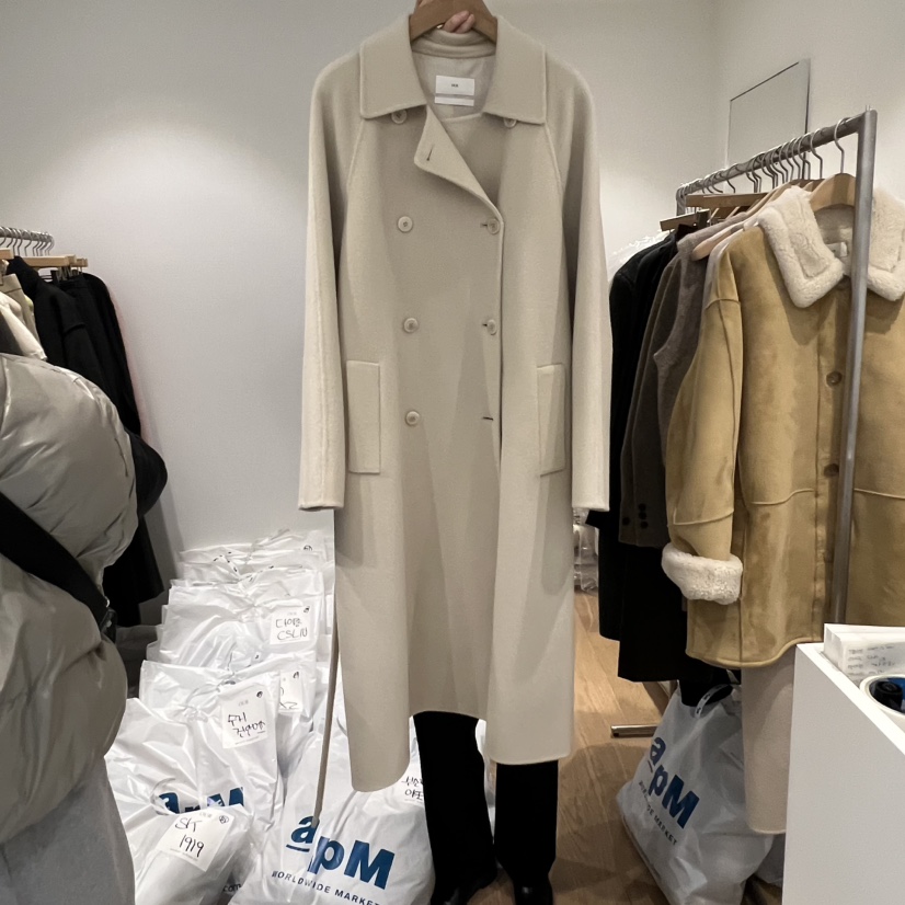 OUR-A韓國代購㊣女裝新品25秋冬熱賣休閑中長款大衣手工制作OUR-A中長款大衣圖色2