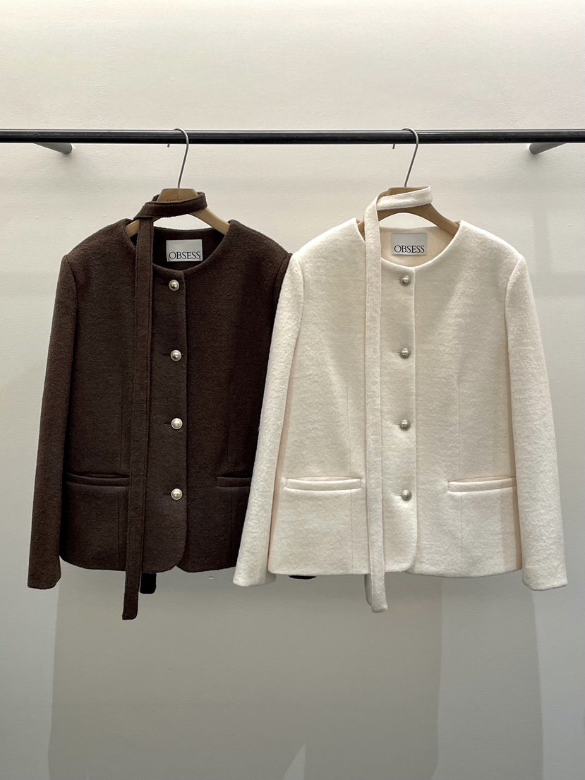 OBSESS韓國代購㊣女士新款熱賣真品時尚25秋冬夾克含脖帶羊毛OBSESS/EARLY BIRD夾克