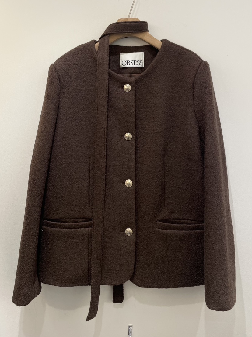 OBSESS韓國代購㊣女士新款熱賣真品時尚25秋冬夾克含脖帶羊毛OBSESS/EARLY BIRD夾克圖色2