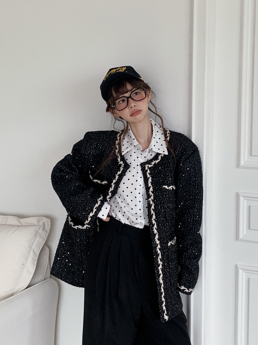 JKICHI東大門㊣直郵女士新品休閑職業時尚推薦夾克粗花呢混紡JKICHI夾克