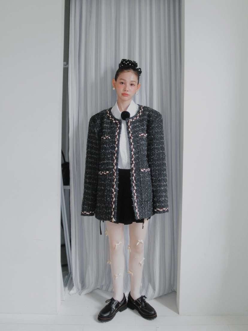 JKICHI東大門㊣直郵女士新品休閑職業時尚推薦夾克粗花呢混紡JKICHI夾克圖色1