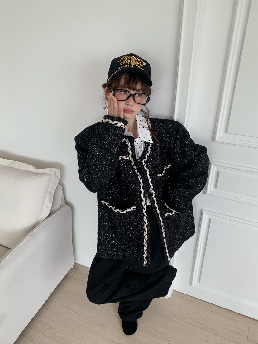 JKICHI東大門㊣直郵女士新品休閑職業時尚推薦夾克粗花呢混紡JKICHI夾克圖色2