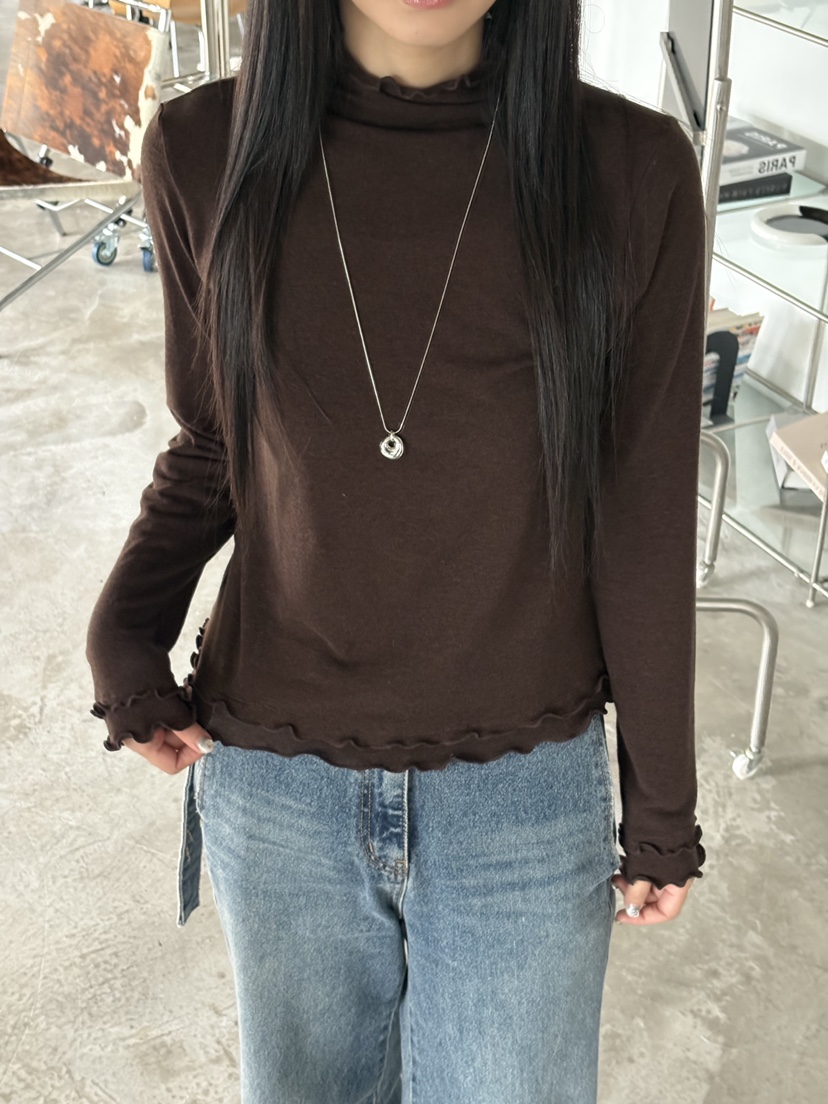 Verbena東大門㊣代購女士新款25秋冬推薦休閑熱賣長袖T恤褶皺Verbena長袖T恤