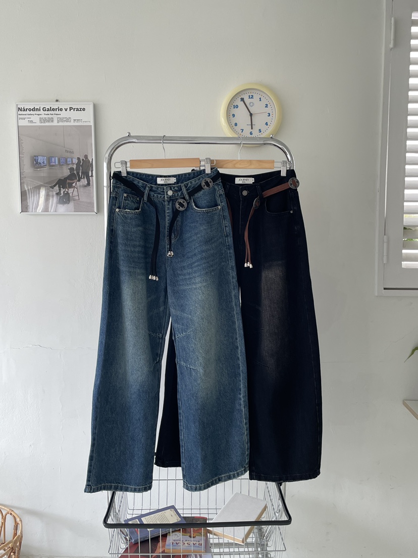 JOURNEY韓國代購㊣女裝新品職業25秋冬真品牛仔褲含腰帶寬松JOURNEY牛仔褲