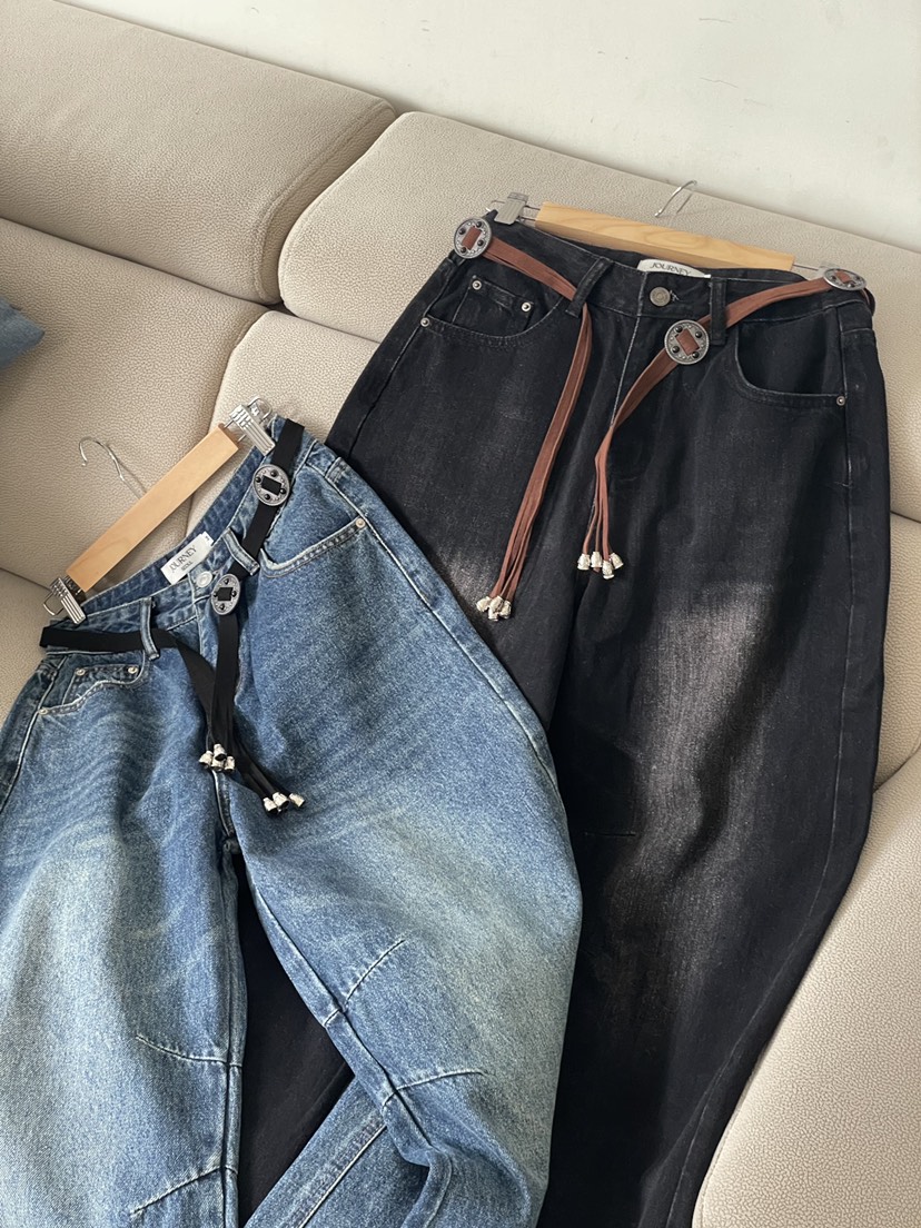 JOURNEY韓國代購㊣女裝新品職業25秋冬真品牛仔褲含腰帶寬松JOURNEY牛仔褲