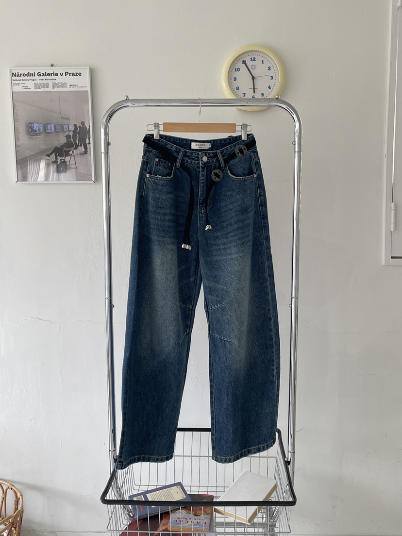 JOURNEY韓國代購㊣女裝新品職業25秋冬真品牛仔褲含腰帶寬松JOURNEY牛仔褲圖色1