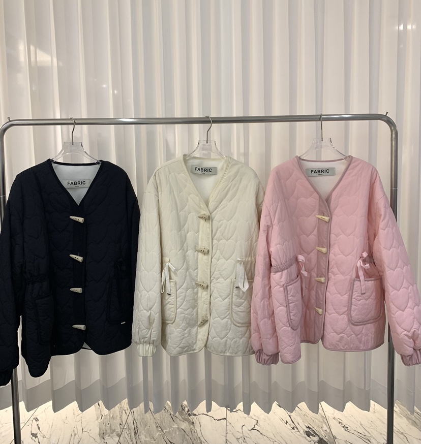 FABRIC韓國直郵㊣女士新款25秋冬休閑短款棉服心形絎縫jp棉FABRIC短款棉服