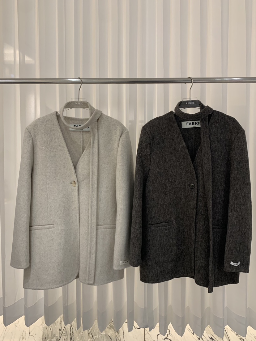 FABRIC韓國代購㊣女裝新品25秋冬熱賣職業推薦短款大衣含腰帶FABRIC短款大衣