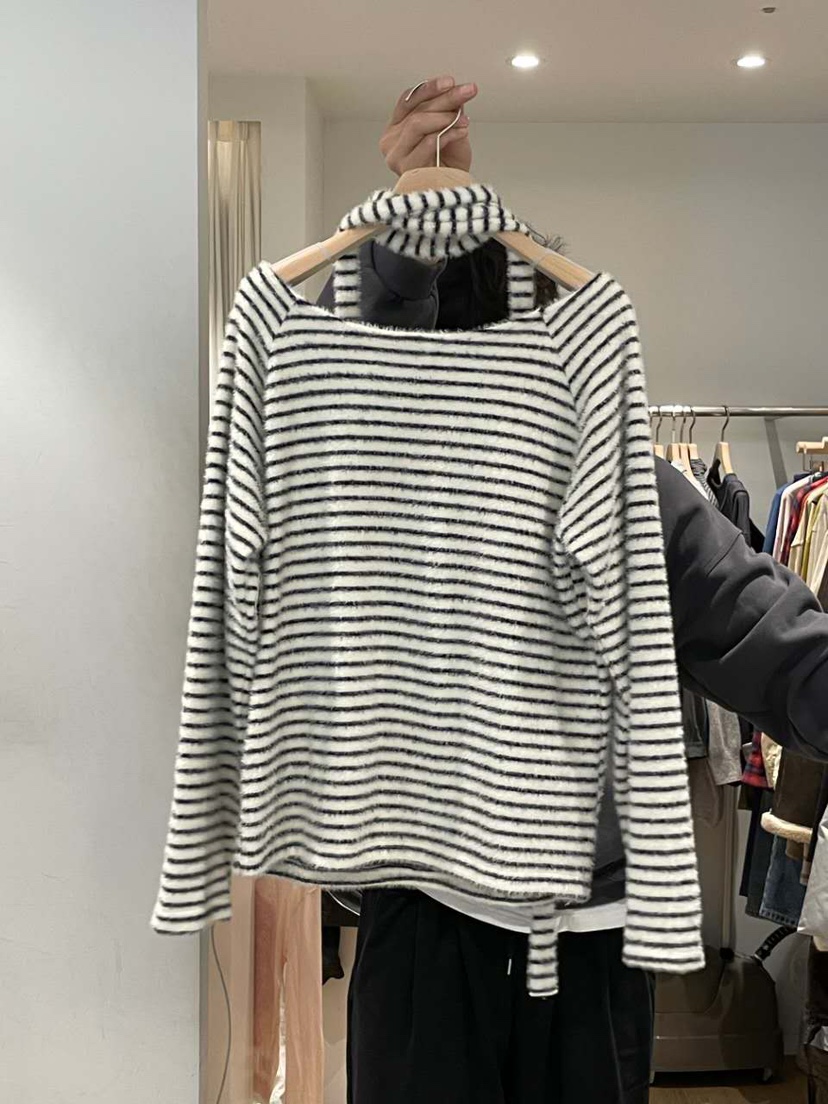 TAF韓國直郵㊣女裝新款真品推薦休閑時尚熱賣長袖T恤圍巾條紋TAF長袖T恤