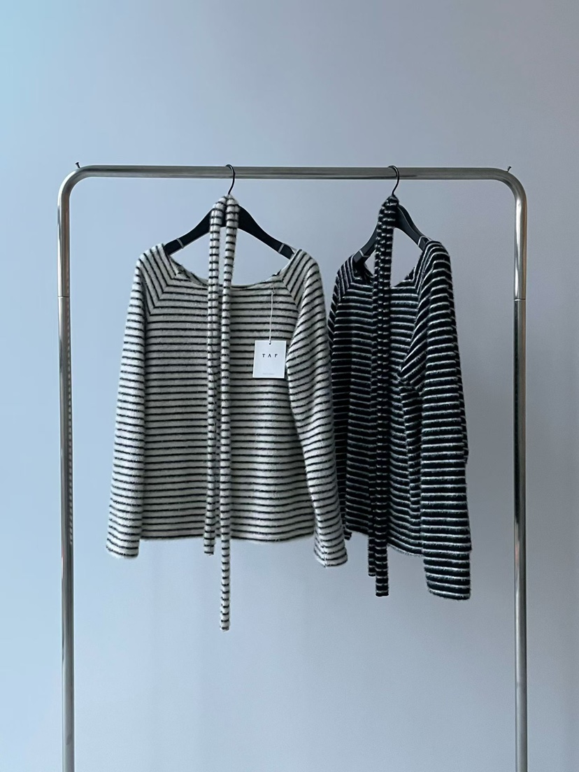 TAF韓國直郵㊣女裝新款真品推薦休閑時尚熱賣長袖T恤圍巾條紋TAF長袖T恤