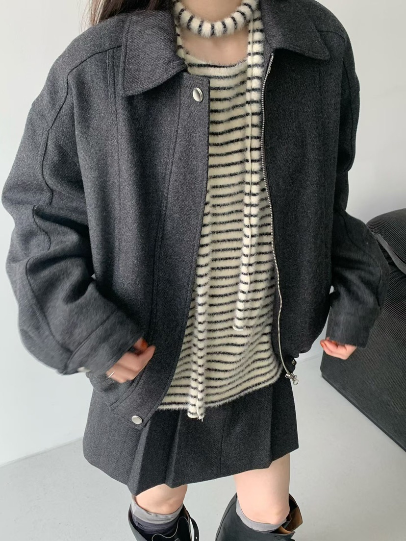 TAF韓國直郵㊣女裝新款真品推薦休閑時尚熱賣長袖T恤圍巾條紋TAF長袖T恤