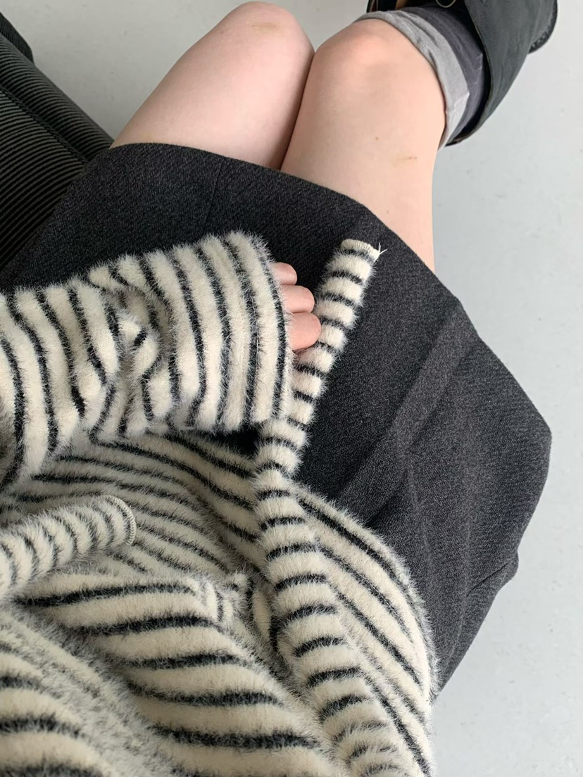 TAF韓國直郵㊣女裝新款真品推薦休閑時尚熱賣長袖T恤圍巾條紋TAF長袖T恤