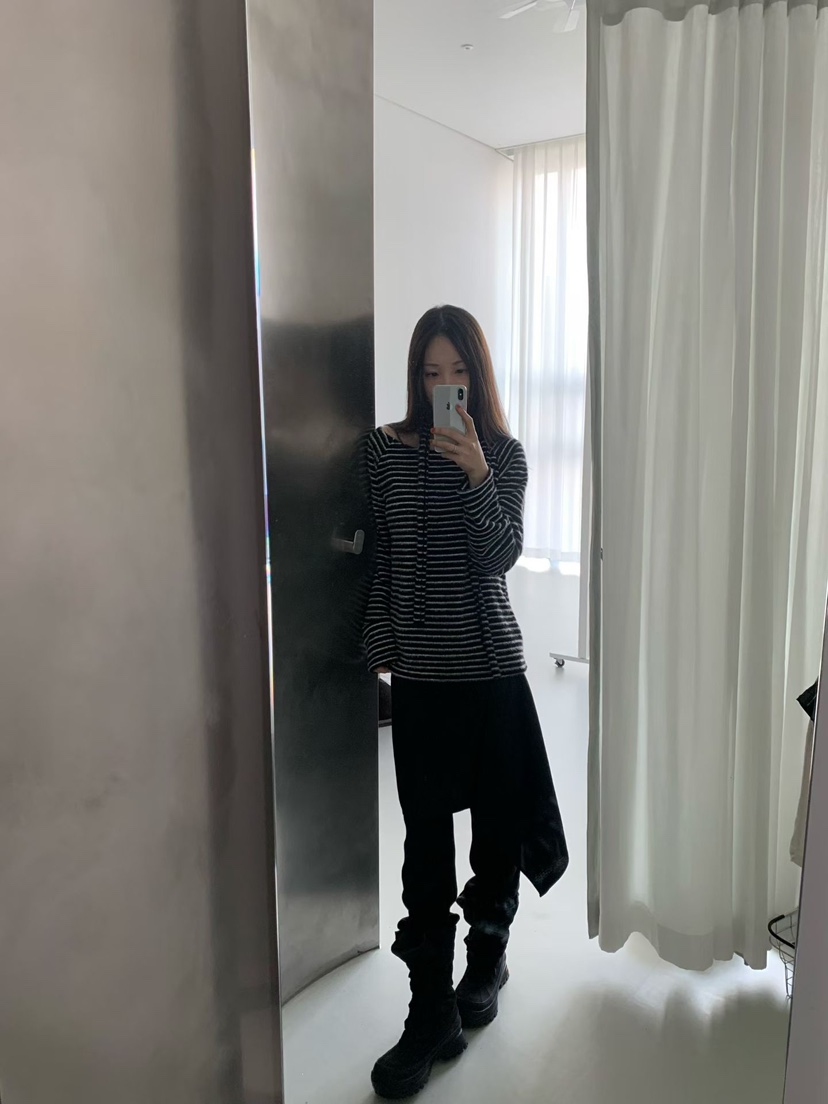 TAF韓國直郵㊣女裝新款真品推薦休閑時尚熱賣長袖T恤圍巾條紋TAF長袖T恤