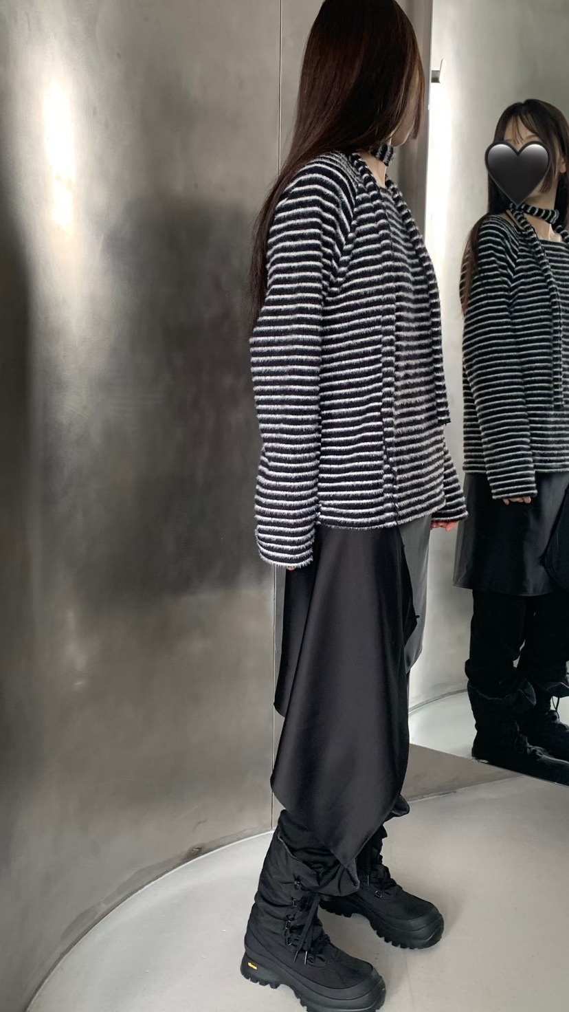 TAF韓國直郵㊣女裝新款真品推薦休閑時尚熱賣長袖T恤圍巾條紋TAF長袖T恤