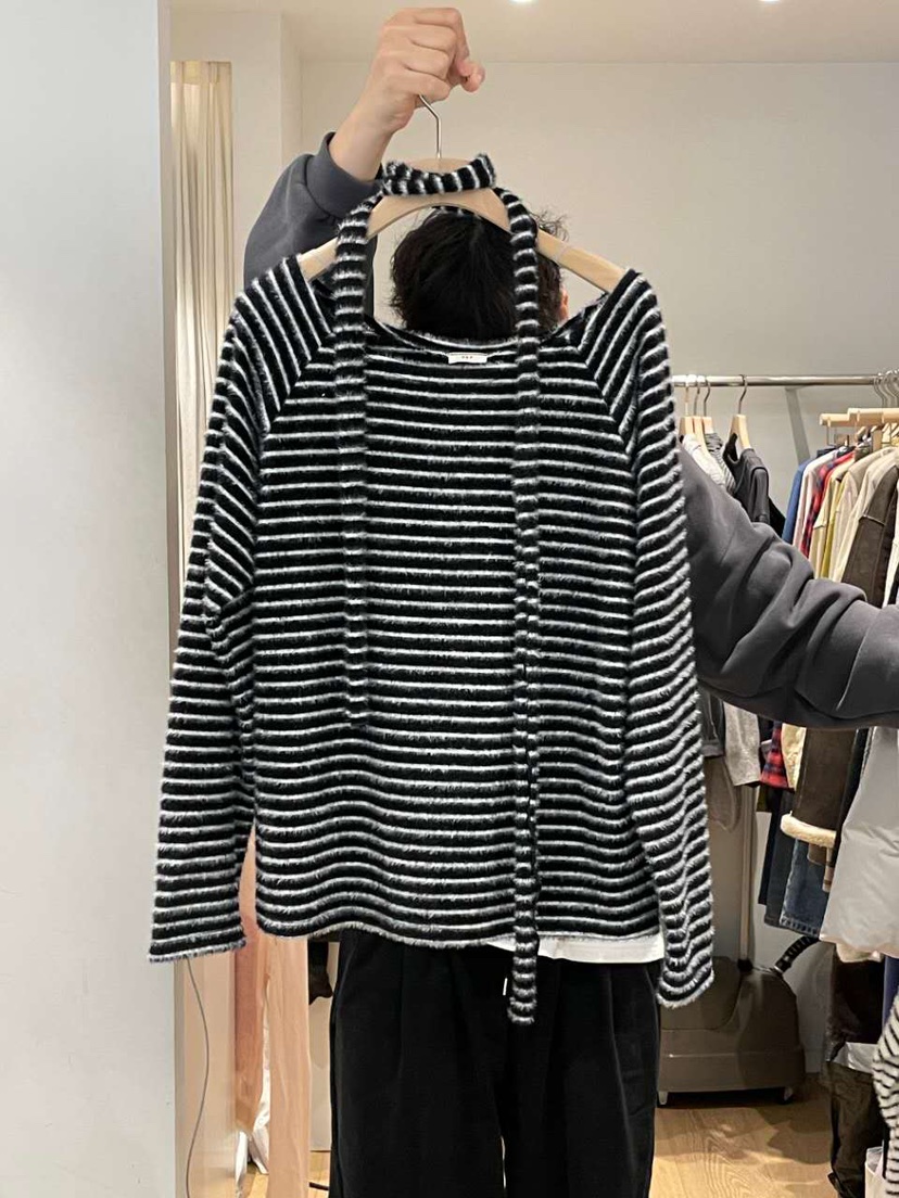 TAF韓國直郵㊣女裝新款真品推薦休閑時尚熱賣長袖T恤圍巾條紋TAF長袖T恤圖色2