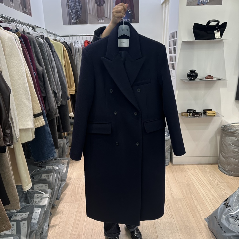 REIRAI東大門㊣直郵女士新品真品休閑職業時尚中長款大衣羊毛Reirai中長款大衣圖色2深藍色