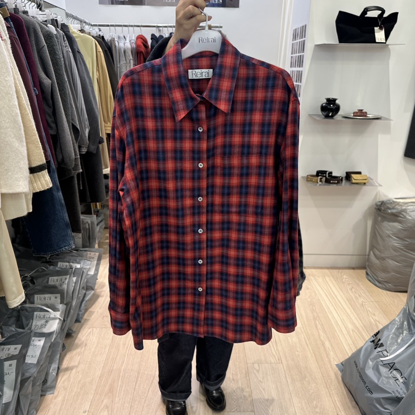 REIRAI東大門㊣代購女裝新款休閑人氣推薦熱賣襯衫蕾絲衫格子Reirai襯衫/蕾絲衫圖色1