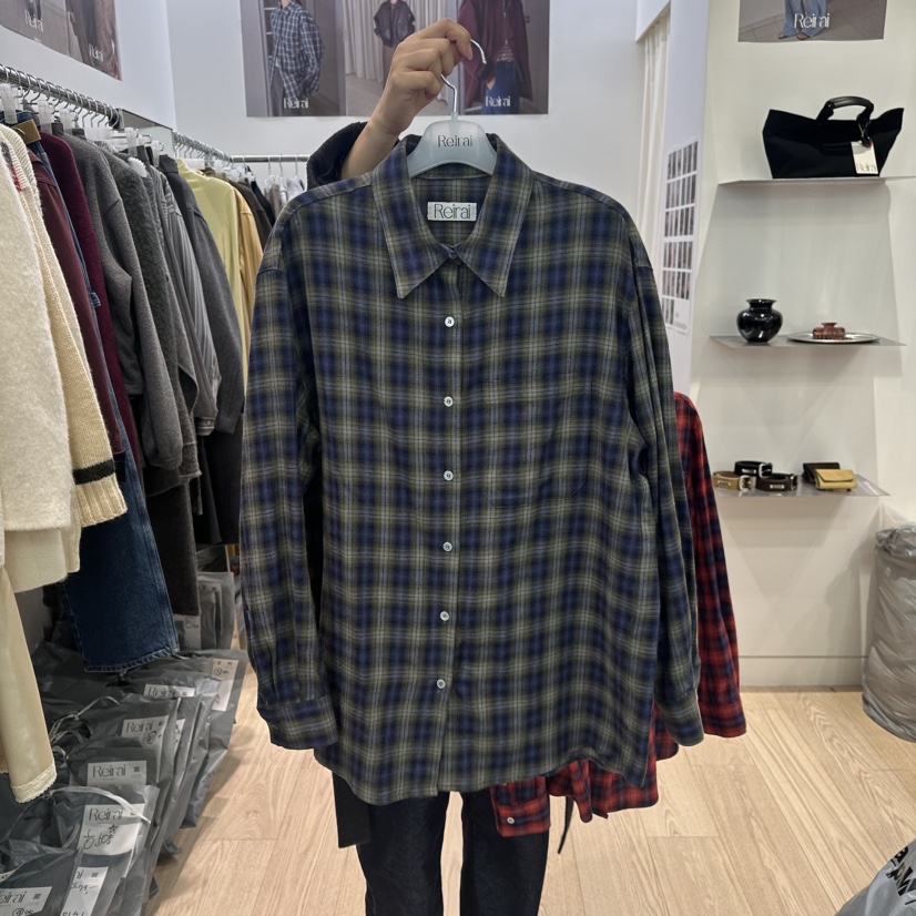 REIRAI東大門㊣代購女裝新款休閑人氣推薦熱賣襯衫蕾絲衫格子Reirai襯衫/蕾絲衫圖色2
