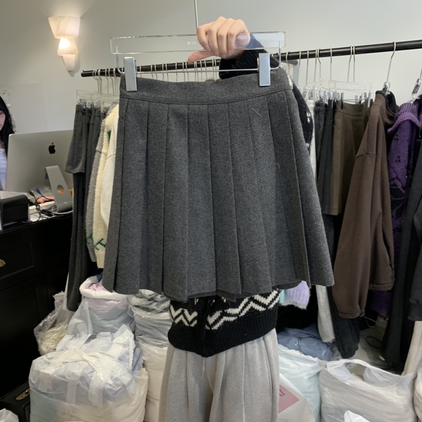 RIVEROOM東大門㊣代購女裝新款真品25秋冬時尚短裙羊毛褶裙RIVEROOM短裙圖色1