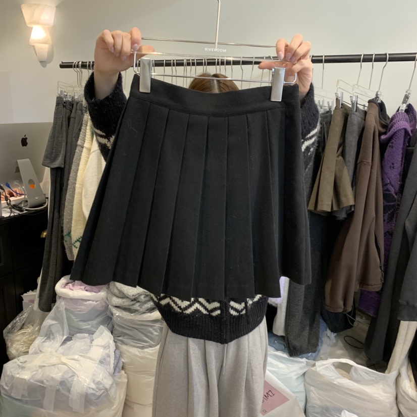RIVEROOM東大門㊣代購女裝新款真品25秋冬時尚短裙羊毛褶裙RIVEROOM短裙圖色3