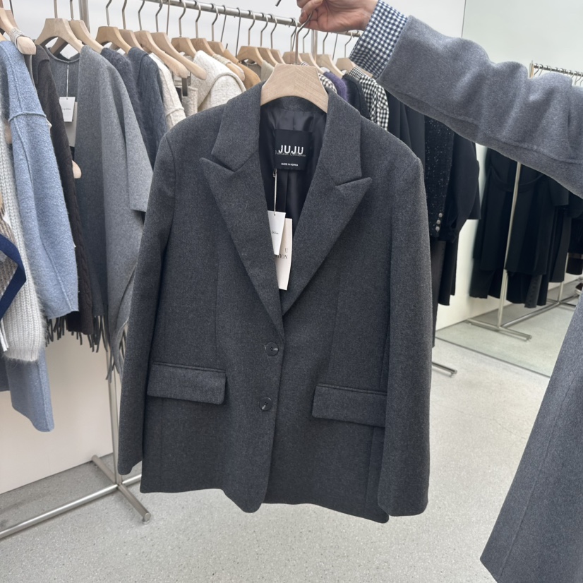 JUJU韓國代購㊣女裝新品時尚休閑25秋冬推薦熱賣真品短款大衣JUJU短款大衣圖色1墨色