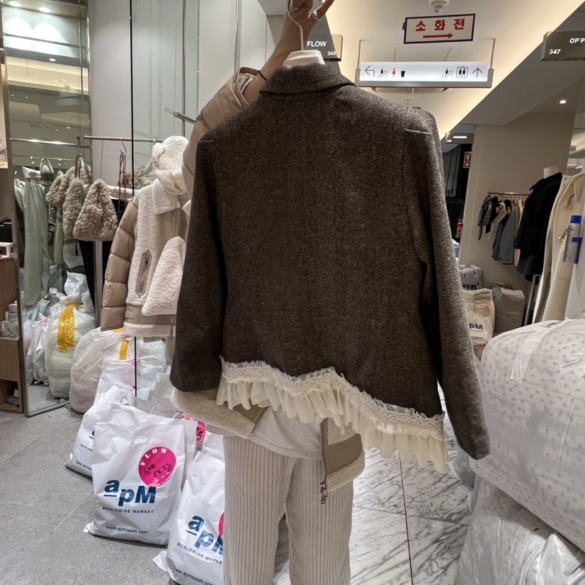 BY FLOW東大門㊣實拍女裝新品25秋冬人氣真品夾克人字紋蕾絲BY FLOW夾克