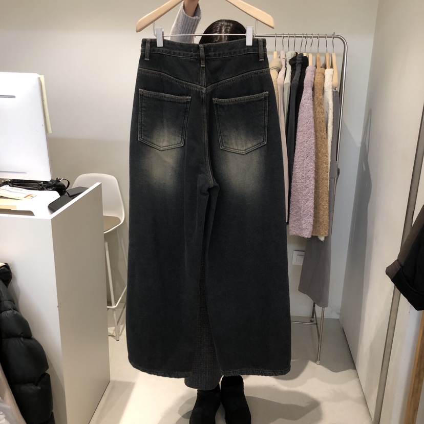 OUTRENE韓國代購㊣女裝新品推薦25秋冬時尚熱賣職業牛仔褲加絨OUTRENE牛仔褲