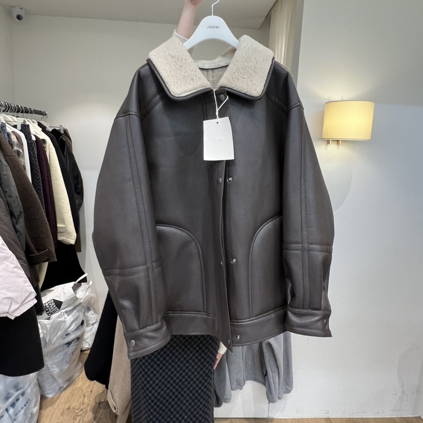 JINSIM東大門㊣直郵女裝新品推薦25秋冬人氣職業時尚真品皮衣JINSIM皮衣圖色1