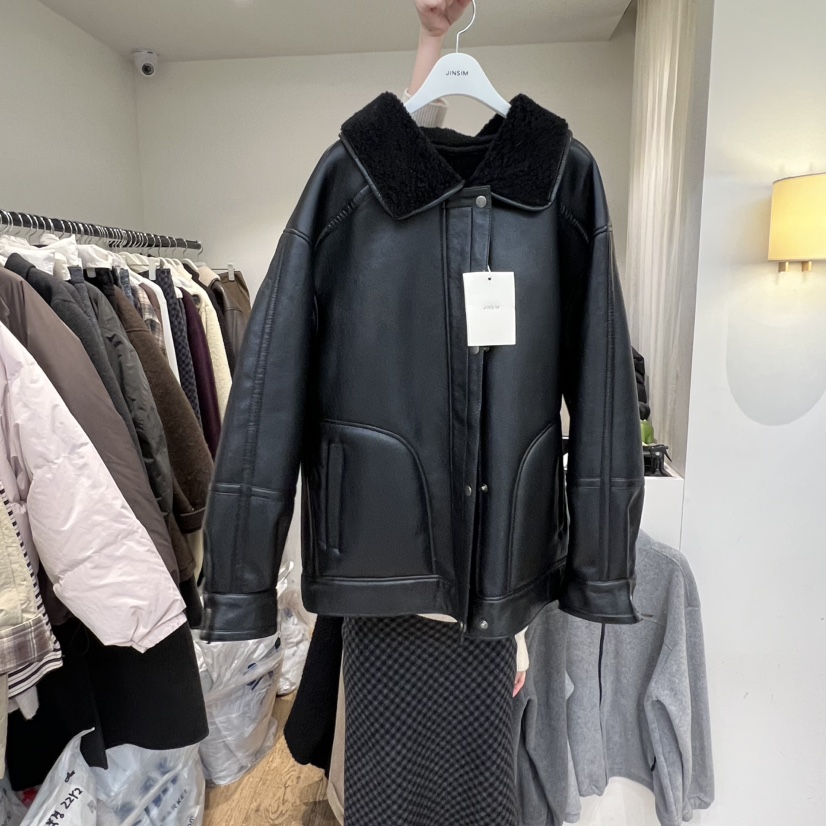 JINSIM東大門㊣直郵女裝新品推薦25秋冬人氣職業時尚真品皮衣JINSIM皮衣圖色2