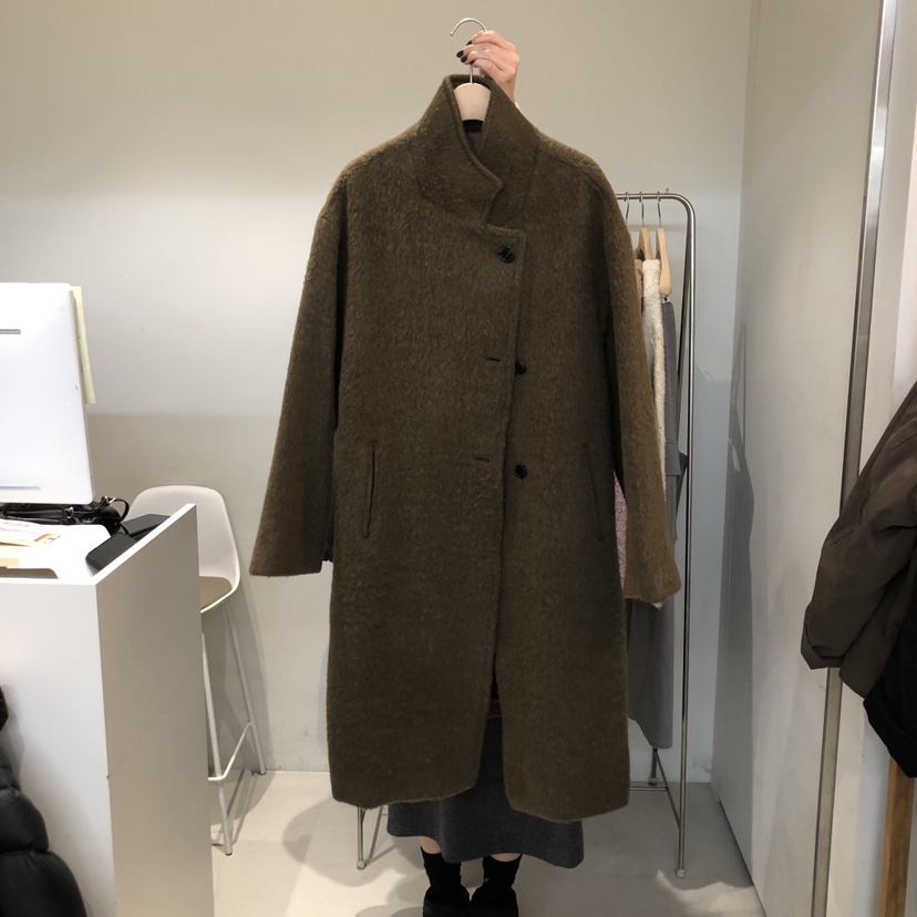 OUTRENE韓國代購㊣女士新款25秋冬推薦人氣職業中長款大衣高領OUTRENE中長款大衣圖色2