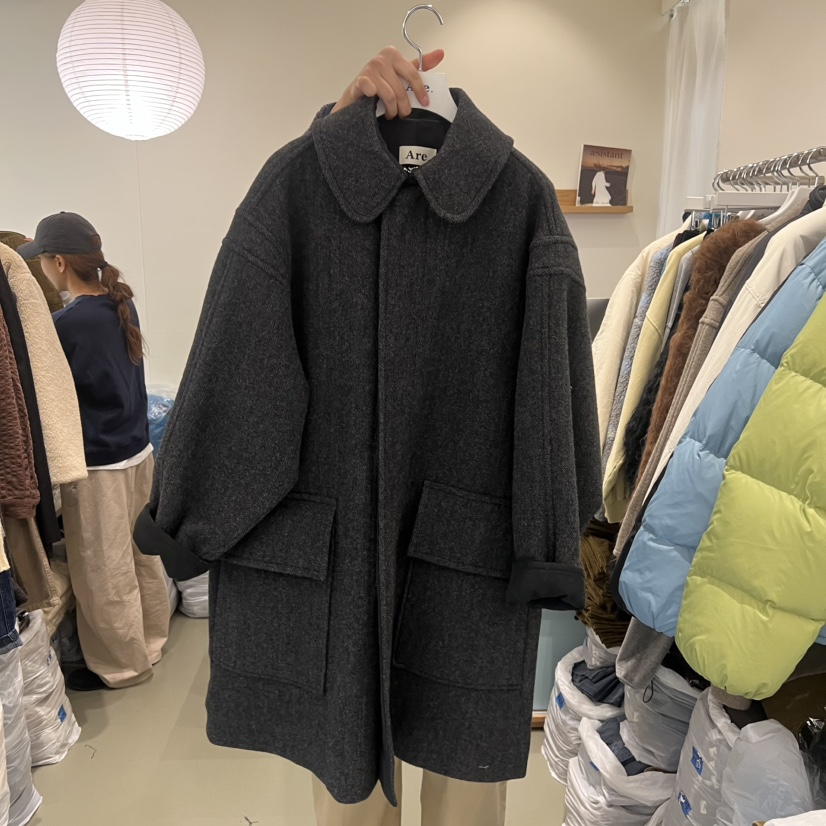 ARE東大門㊣直郵女裝新品職業人氣推薦中長款大衣人字紋羊毛ARE YOU/ARE中長款大衣圖色1