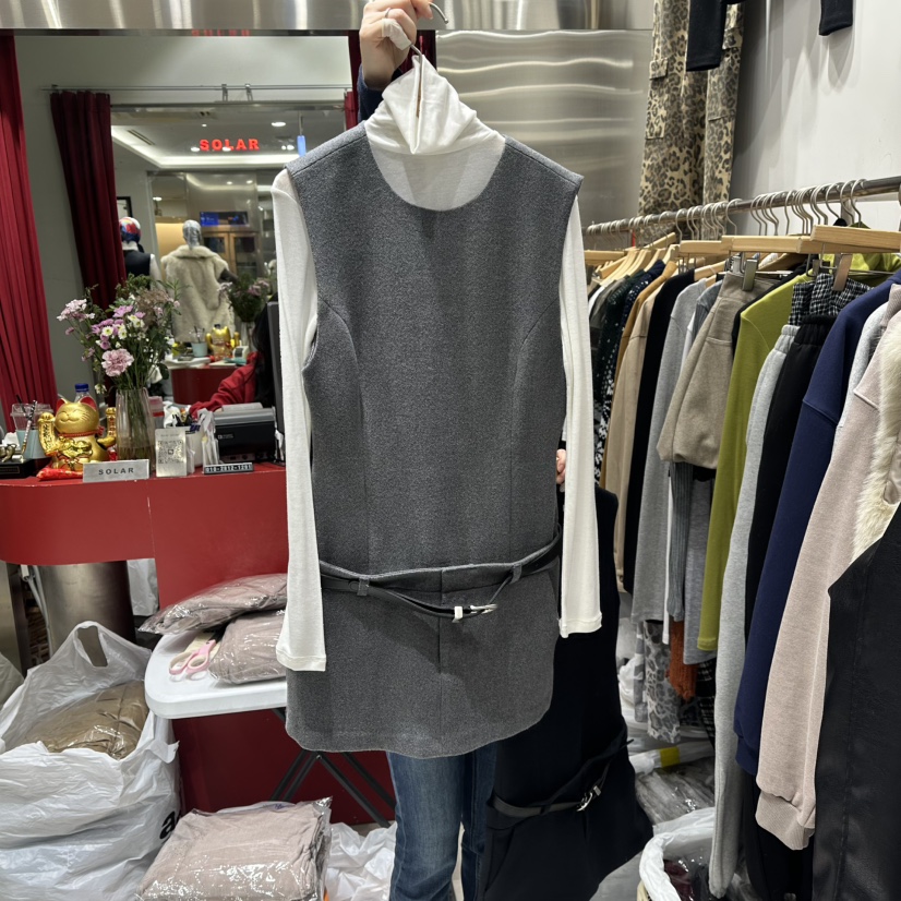 SOLAR東大門㊣代購女士新款真品25秋冬時尚連衣裙含腰帶羊毛SOLAR連衣裙圖色2