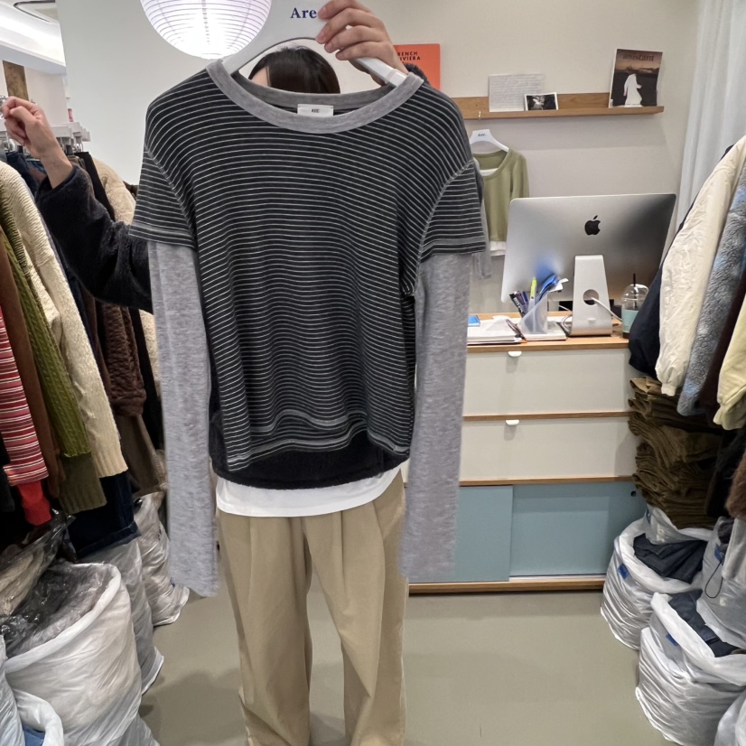 ARE東大門㊣代購女士新品時尚推薦熱賣長袖T恤安哥拉假兩件ARE YOU/ARE長袖T恤圖色1