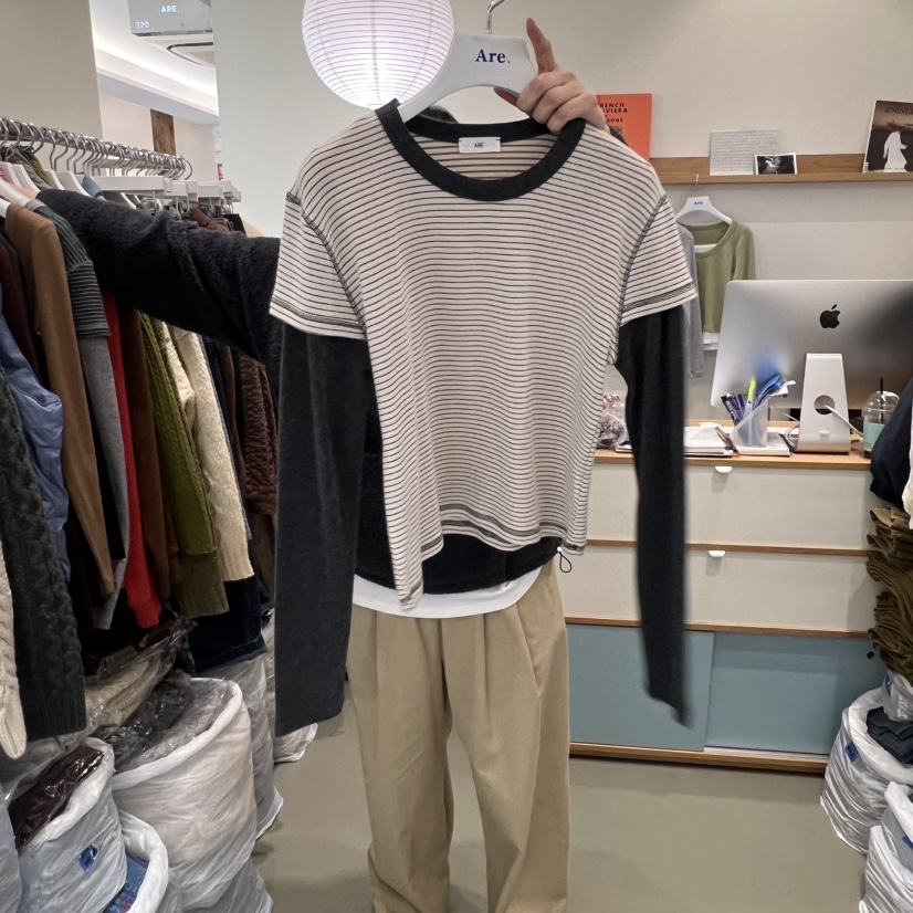 ARE東大門㊣代購女士新品時尚推薦熱賣長袖T恤安哥拉假兩件ARE YOU/ARE長袖T恤圖色2