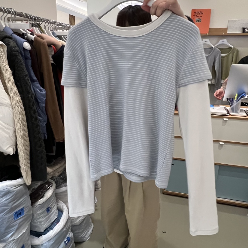 ARE東大門㊣代購女士新品時尚推薦熱賣長袖T恤安哥拉假兩件ARE YOU/ARE長袖T恤圖色3