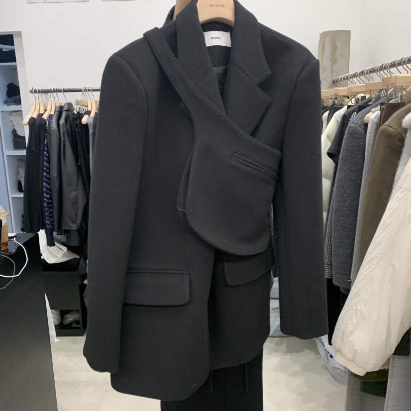 RECOVER韓國代購㊣女士新品真品推薦人氣夾克人字紋含小包腰帶RECOVER/MOMENT夾克圖色2