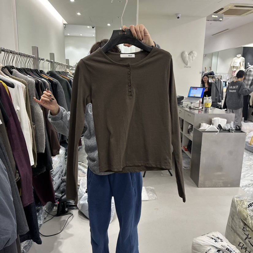 DIARRA東大門㊣代購女裝新款25秋冬熱賣推薦時尚長袖T恤紐扣DIARRA長袖T恤圖色3