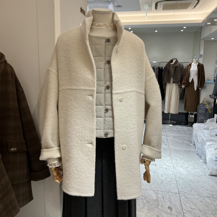 VENIR-a東大門㊣代購女裝新品25秋冬熱賣短款大衣羊駝高領VENIR-a短款大衣圖色1