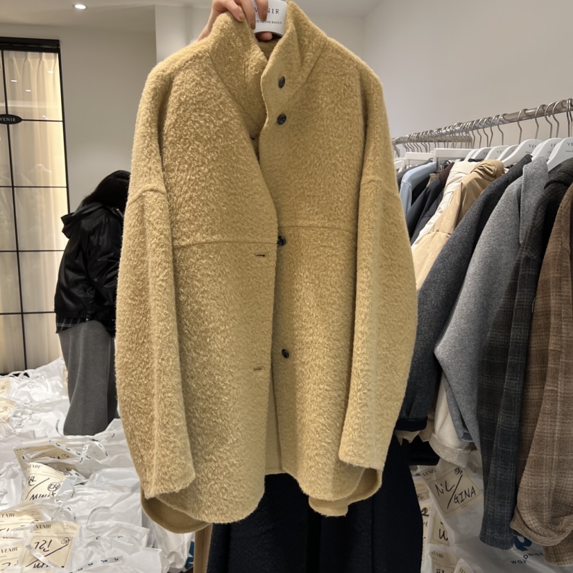 VENIR-a東大門㊣代購女裝新品25秋冬熱賣短款大衣羊駝高領VENIR-a短款大衣圖色2