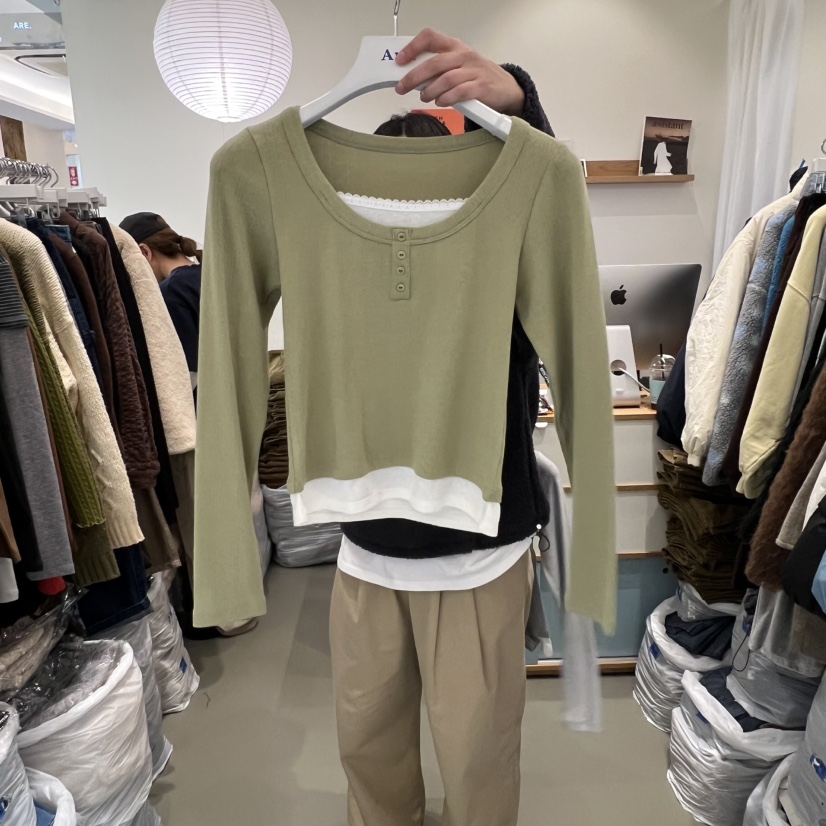 ARE東大門㊣代購女裝新品人氣推薦休閑時尚真品長袖T恤紐扣ARE YOU/ARE長袖T恤圖色3