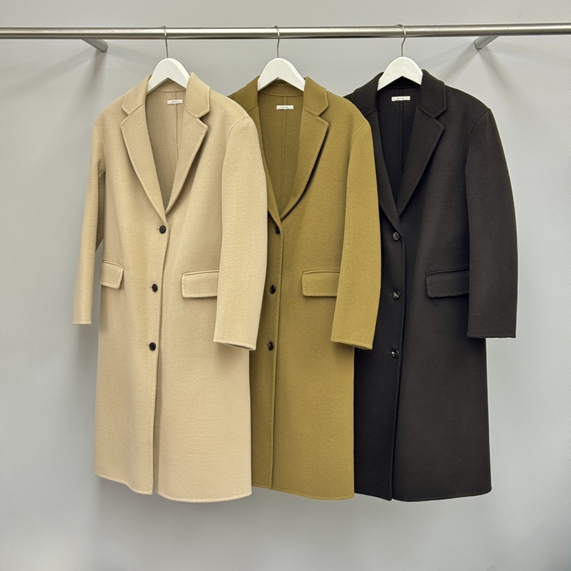 WATER/RIVER韓國代購㊣女士新品職業25秋冬中長款大衣羊絨WATER/RIVER中長款大衣