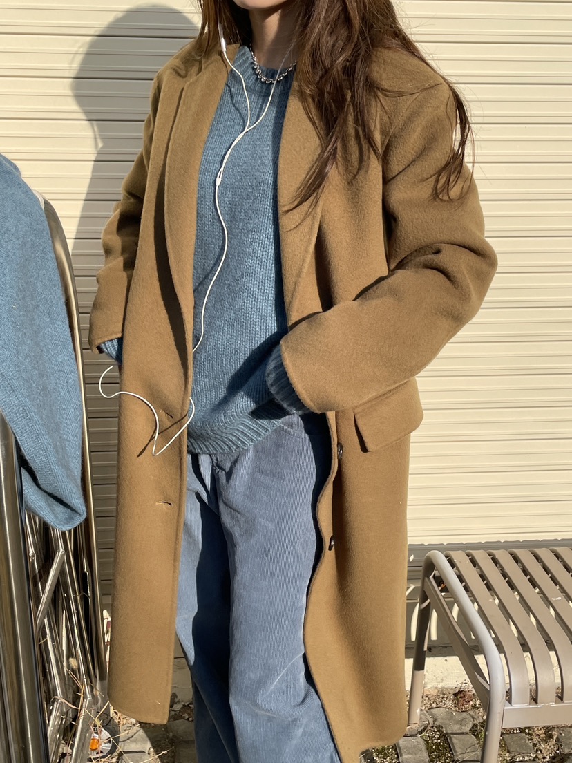 WATER/RIVER韓國代購㊣女士新品職業25秋冬中長款大衣羊絨WATER/RIVER中長款大衣