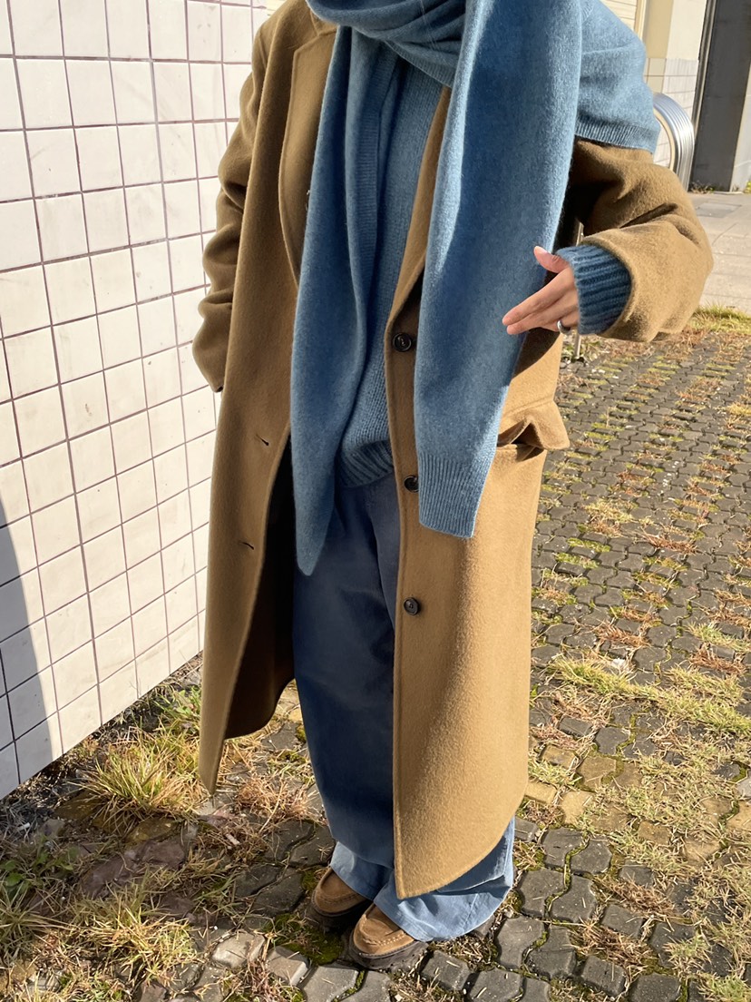 WATER/RIVER韓國代購㊣女士新品職業25秋冬中長款大衣羊絨WATER/RIVER中長款大衣