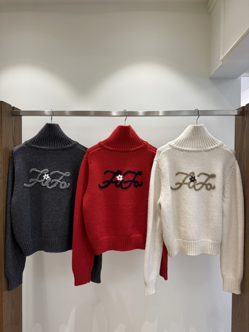 FIFO東大門㊣實拍女裝新品職業熱賣25秋冬推薦針織衫手工刺繡FIFO針織衫