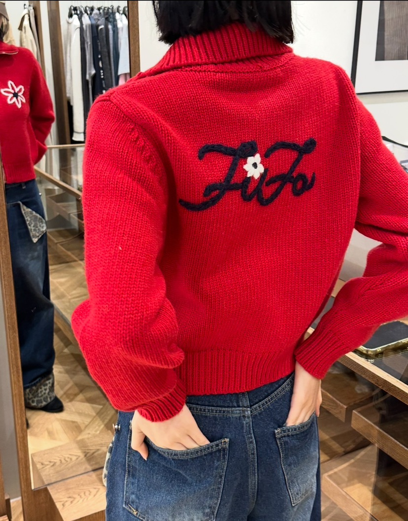 FIFO東大門㊣實拍女裝新品職業熱賣25秋冬推薦針織衫手工刺繡FIFO針織衫