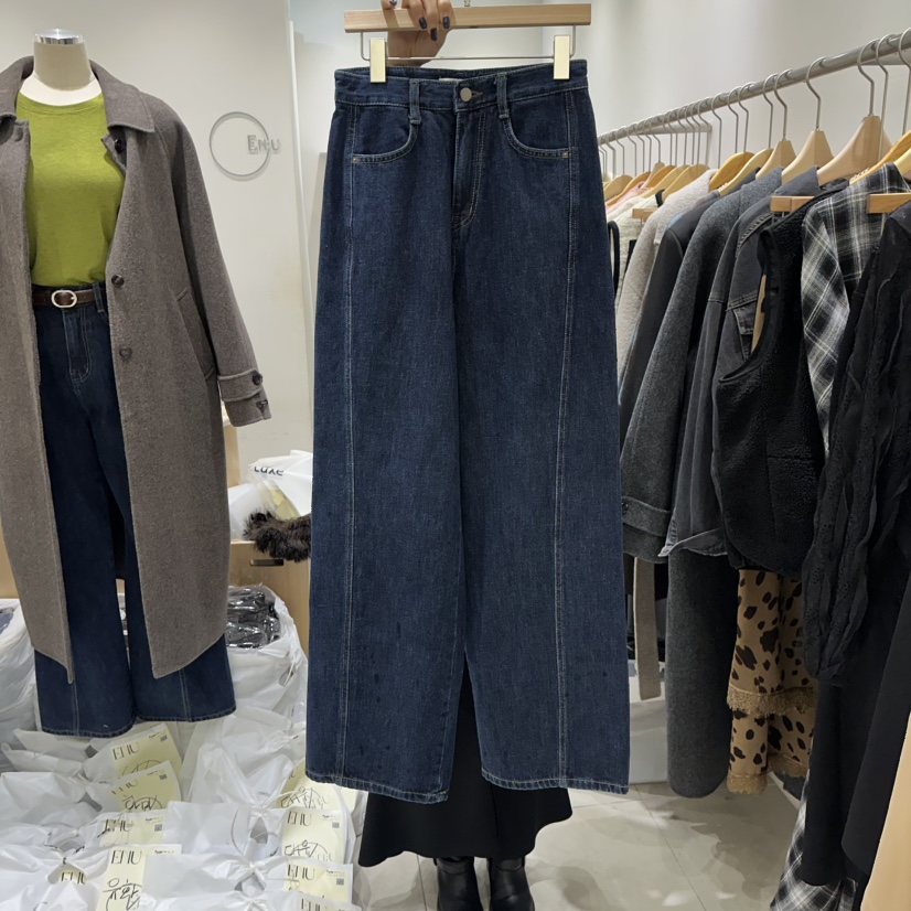 EN.U韓國直郵㊣女裝新品職業推薦人氣25秋冬真品牛仔褲加絨EN.U牛仔褲圖色1