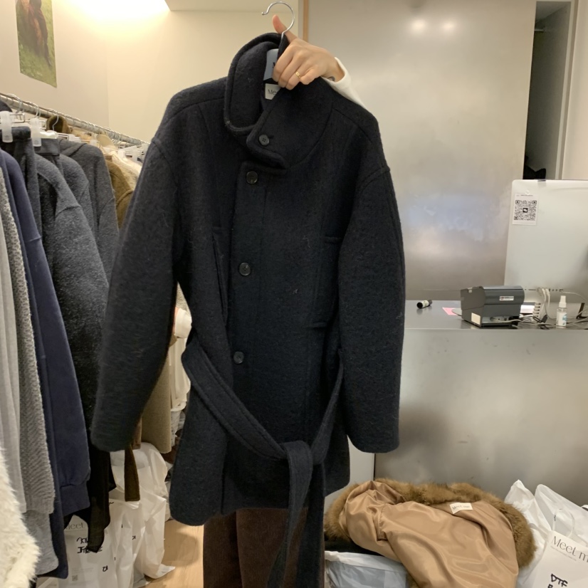 MEET ME東大門㊣直郵女裝新款真品熱賣短款大衣含腰帶羊駝MEET ME短款大衣圖色3