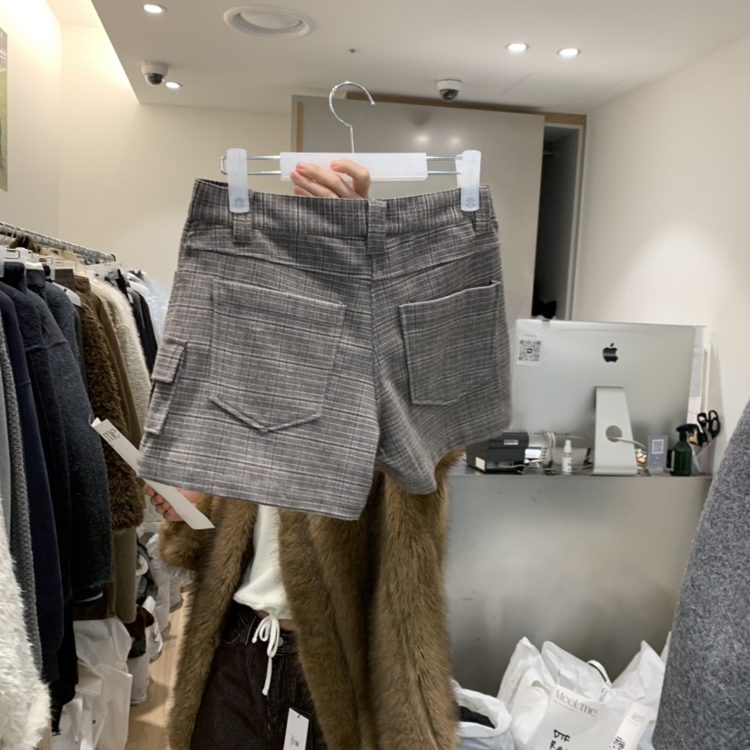 MEET ME韓國代購㊣女裝新款時尚熱賣職業真品推薦短褲格子MEET ME短褲